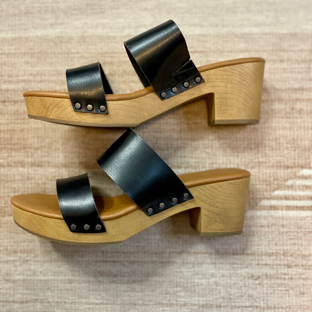 Universal Thread Black Leather Platform Sandals | Size 11 | Retro | Clog | GUC - Picture 7 of 15